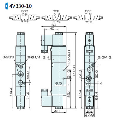 Соленоидный клапан 4V330C-08 AIRTAC для воздуха 0,15 до 0,8 МПа 21 до 114 Пси