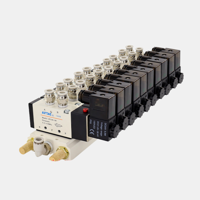 Airtac 4V110-06 Соленоидный клапан Манифолд Группа 7 8 9 10 Станция Алюминиевая сплавная база Центральный воздушный выхлоп Ручное отключение для испытаний оборудования и ввода в эксплуатацию