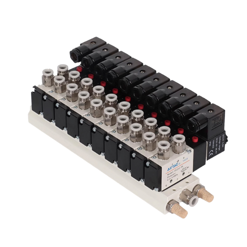 Airtac 4V310-10 Solenoid Valve Manifold Group 7 8 9 10 Station Central Air Inlet Aluminum Alloy Base Unified Exhaust Layout For Multi Channel Air Control