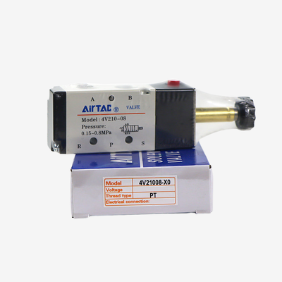 Airtac 4V210-08 Одноклапанный корпус 5/2-ходовой пневматический распределительный клапан с резьбовым портом 1/4 дюйма, золотник из алюминиевого сплава для замены отдельной катушки